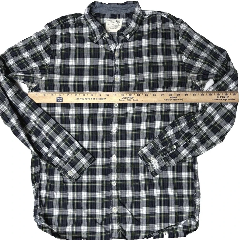 J Crew‎ Shirt Brushed Cotton Navy Blue Plaid Check Preppy Cabincore Mens Large